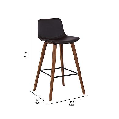 35 Inch Wooden Barstool with Leatherette Seat, Brown