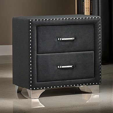 Cale 26 Inch Modern Glam Wood Nightstand, Nailhead, Gray Velvet Upholstered
