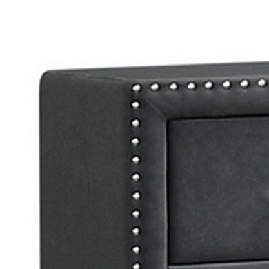 Cale 26 Inch Modern Glam Wood Nightstand, Nailhead, Gray Velvet Upholstered
