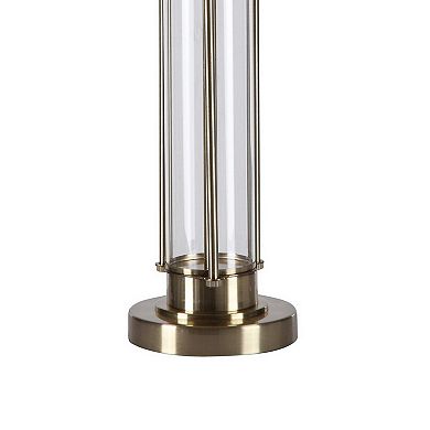28 Inch Metal and Glass Stacked Base Table Lamp, Gold