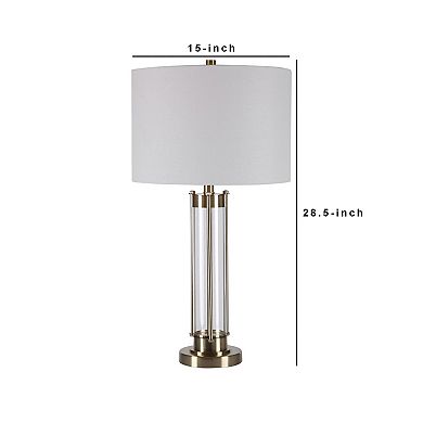 28 Inch Metal and Glass Stacked Base Table Lamp, Gold