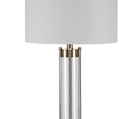 28 Inch Metal and Glass Stacked Base Table Lamp, Gold