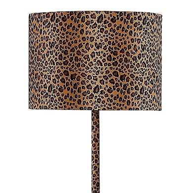 Fabric Wrapped Floor Lamp with Dotted Animal Print, Brown and Black