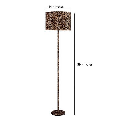 Fabric Wrapped Floor Lamp with Dotted Animal Print, Brown and Black