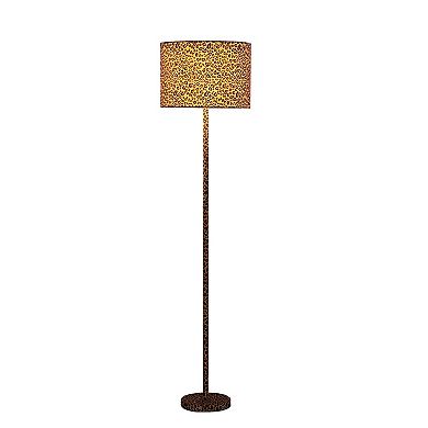 Fabric Wrapped Floor Lamp with Dotted Animal Print, Brown and Black