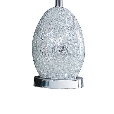 20 Inch Glass Table Lamp, 9W LED, 3 Way Switch, Egg Shape, Silver