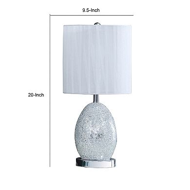 20 Inch Glass Table Lamp, 9W LED, 3 Way Switch, Egg Shape, Silver