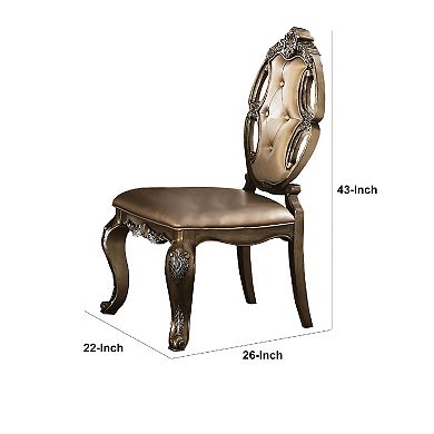 26 Inch Dining Chair, Faux Leather, Set of 2, Champagne Gold
