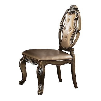 26 Inch Dining Chair, Faux Leather, Set of 2, Champagne Gold