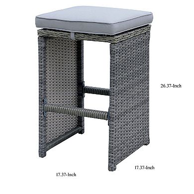 6 Piece Patio Bar Stool In Aluminum Wicker Frame And Padded Fabric Seat, Gray