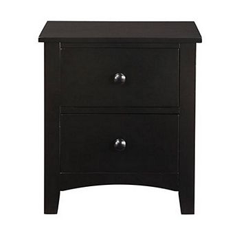 Pine Wood Night Stand With 2 Drawers, Black