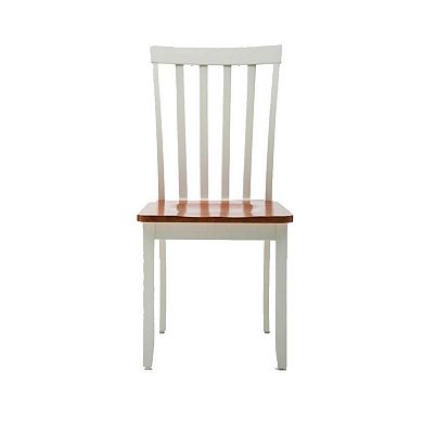 Wooden Seat Dining Chair with Slatted Backrest, Set of 2, Brown and White