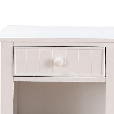 Wooden Night Stand With Bottom Open Shelf, White