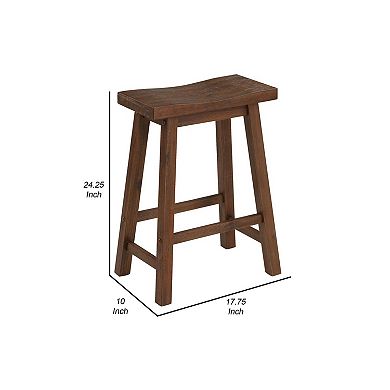 Saddle Design Wooden Counter Stool with Grain Details, Brown
