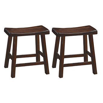 Wooden 18" Counter Height Stool with Saddle Seat, Warm Cherry Brown, Set Of 2