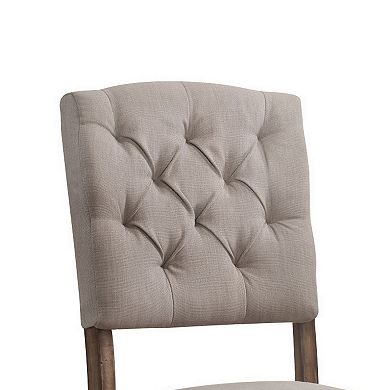 Dining Side Chair with Linen Tufted Back, Set of 2, Beige