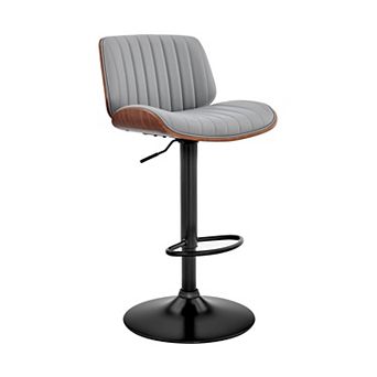 Swivel Barstool with Channel Tufted Leatherette Seat, Gray