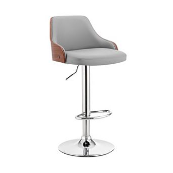 Faux Leather and Metal Adjustable Bar Stool, Gray and Silver