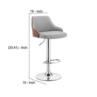 Faux Leather and Metal Adjustable Bar Stool, Gray and Silver