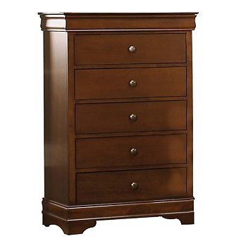 Transitional Style Wooden Chest With 5 Drawers, Cherry Brown