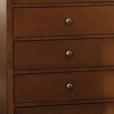 Transitional Style Wooden Chest With 5 Drawers, Cherry Brown