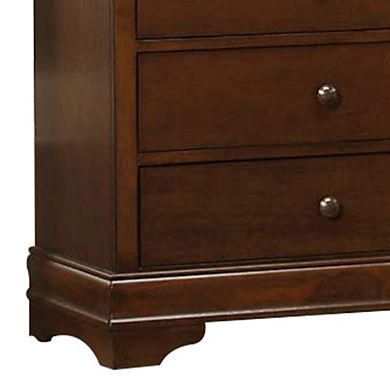 Transitional Style Wooden Chest With 5 Drawers, Cherry Brown