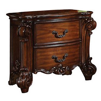 Traditional Style Wooden Nightstand with Two Drawers, Cherry Brown