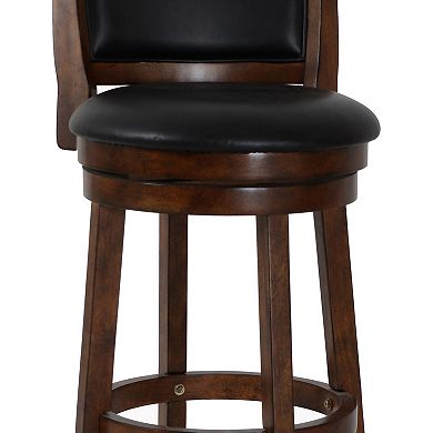 Curved Swivel Barstool with Leatherette Padded Seating, Brown and Black