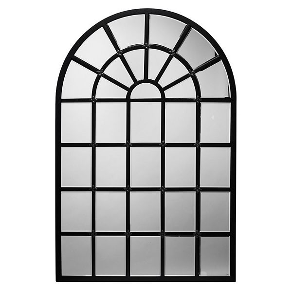 Mirror with Arch Metal Frame and Grid Design,Black and Silver