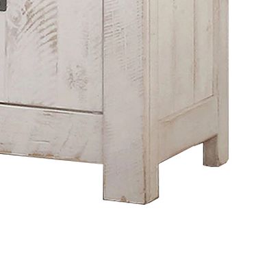 Nightstand with Plank Design 2 Drawers and USB Plugs, White and Brown