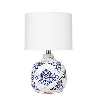 Table Lamp with Floral Pattern Ceramic Base, White