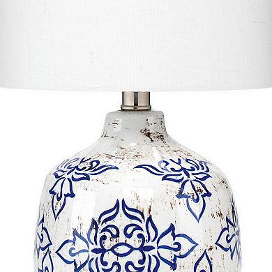 Table Lamp with Floral Pattern Ceramic Base, White