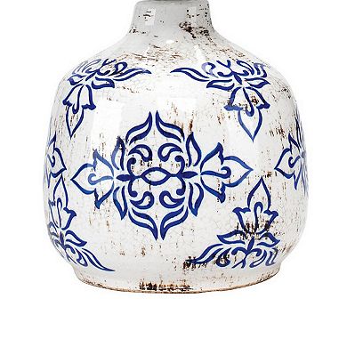 Table Lamp with Floral Pattern Ceramic Base, White