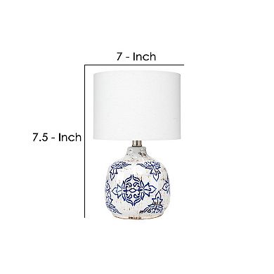 Table Lamp with Floral Pattern Ceramic Base, White