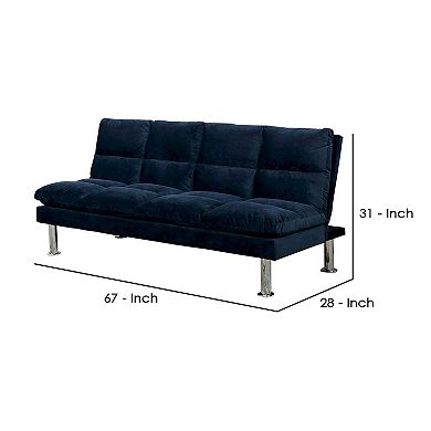 Futon Sofa with Tufted Padded Seating and Metal Legs, Blue