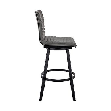 Swivel Barstool with Horizontal Channel Stitching, Black and Gray