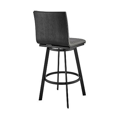 Swivel Barstool with Horizontal Channel Stitching, Black and Gray