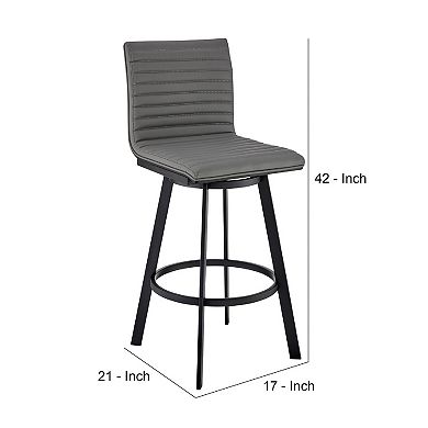 Swivel Barstool with Horizontal Channel Stitching, Black and Gray