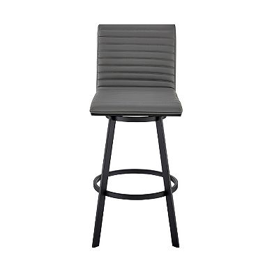 Swivel Barstool with Horizontal Channel Stitching, Black and Gray