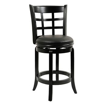 Sabi 24 inch Swivel Counter Stool, Solid Wood, Faux Leather, Brown, Black
