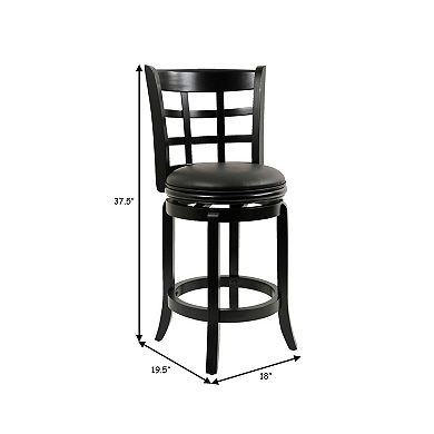 Sabi 24 inch Swivel Counter Stool, Solid Wood, Faux Leather, Brown, Black