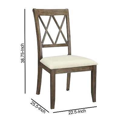 Wood Dining Chair, Double X Backrest, Set of 2, Beige, Brown