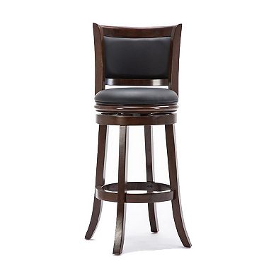 Round Wooden Swivel Barstool with Padded Seat and Back, Dark Brown