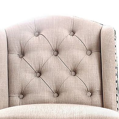 Button Tufted Fabric Upholstered Wooden Bar Chair, Beige and Black, Set of Two