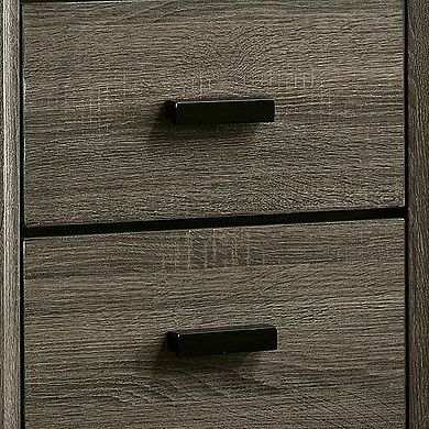 24 Inch 2 Drawer Wooden Nightstand with Finger Pulls, Brown