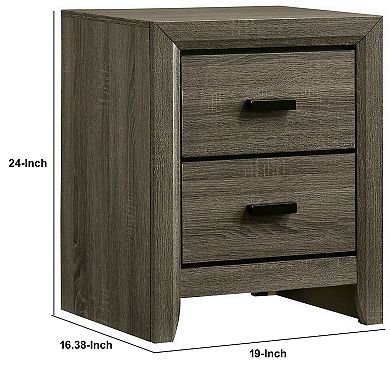 24 Inch 2 Drawer Wooden Nightstand with Finger Pulls, Brown
