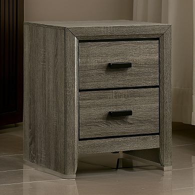 24 Inch 2 Drawer Wooden Nightstand with Finger Pulls, Brown