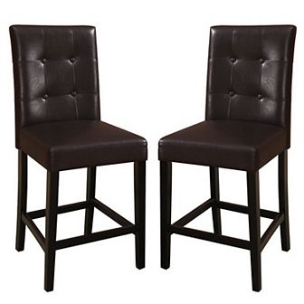 Wooden height chair With Button Tufted Back Set Of 2 Brown
