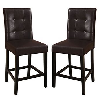 Wooden height chair With Button Tufted Back Set Of 2 Brown