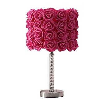 Bloom Roses Drum Shade Table Lamp with Twisted Acrylic Base, Red